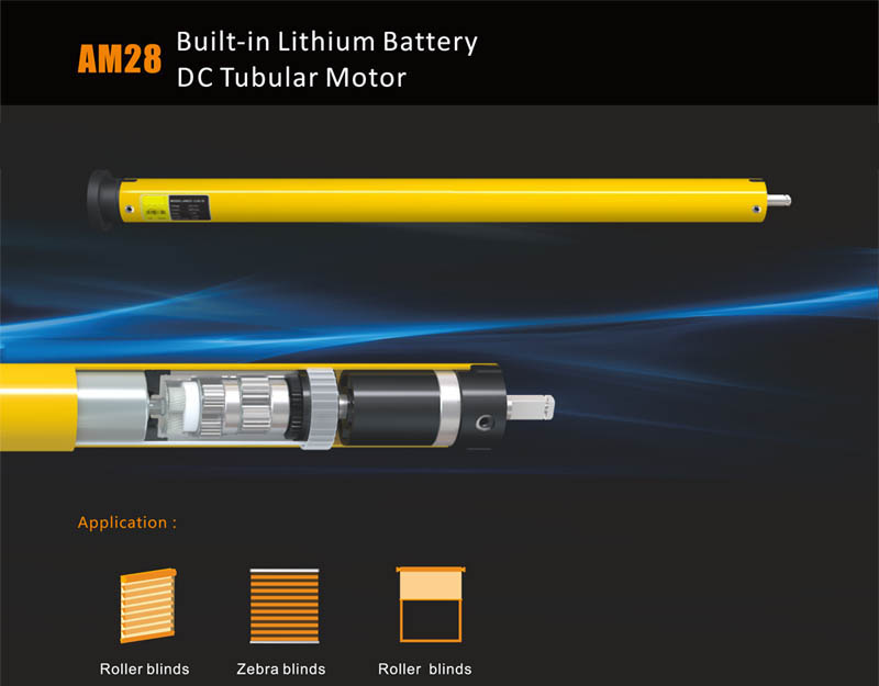 AM28 built-in Lithium Battery DC Tubular Motor