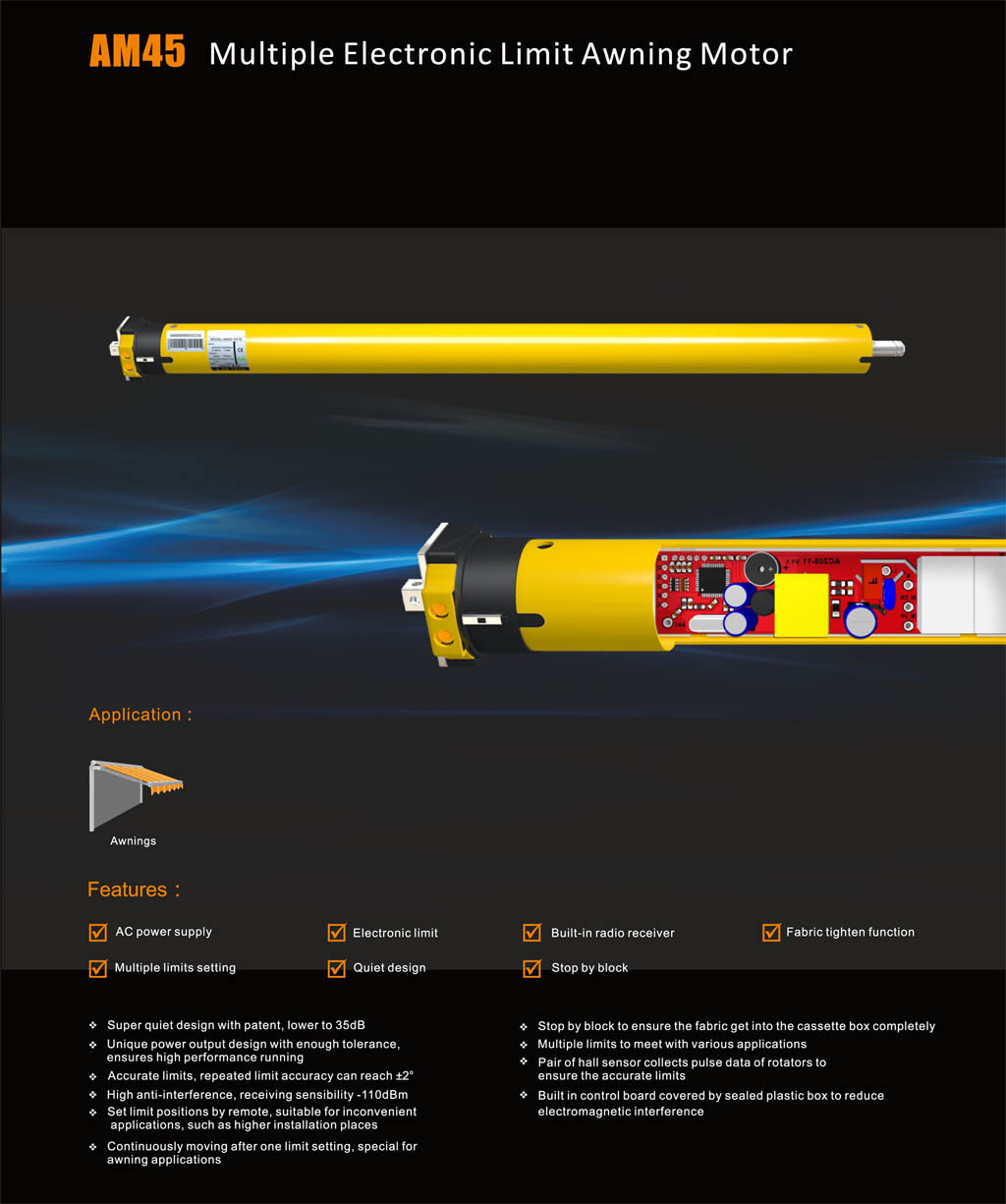 AM45 Multiple Electronic Limit Awning Motor